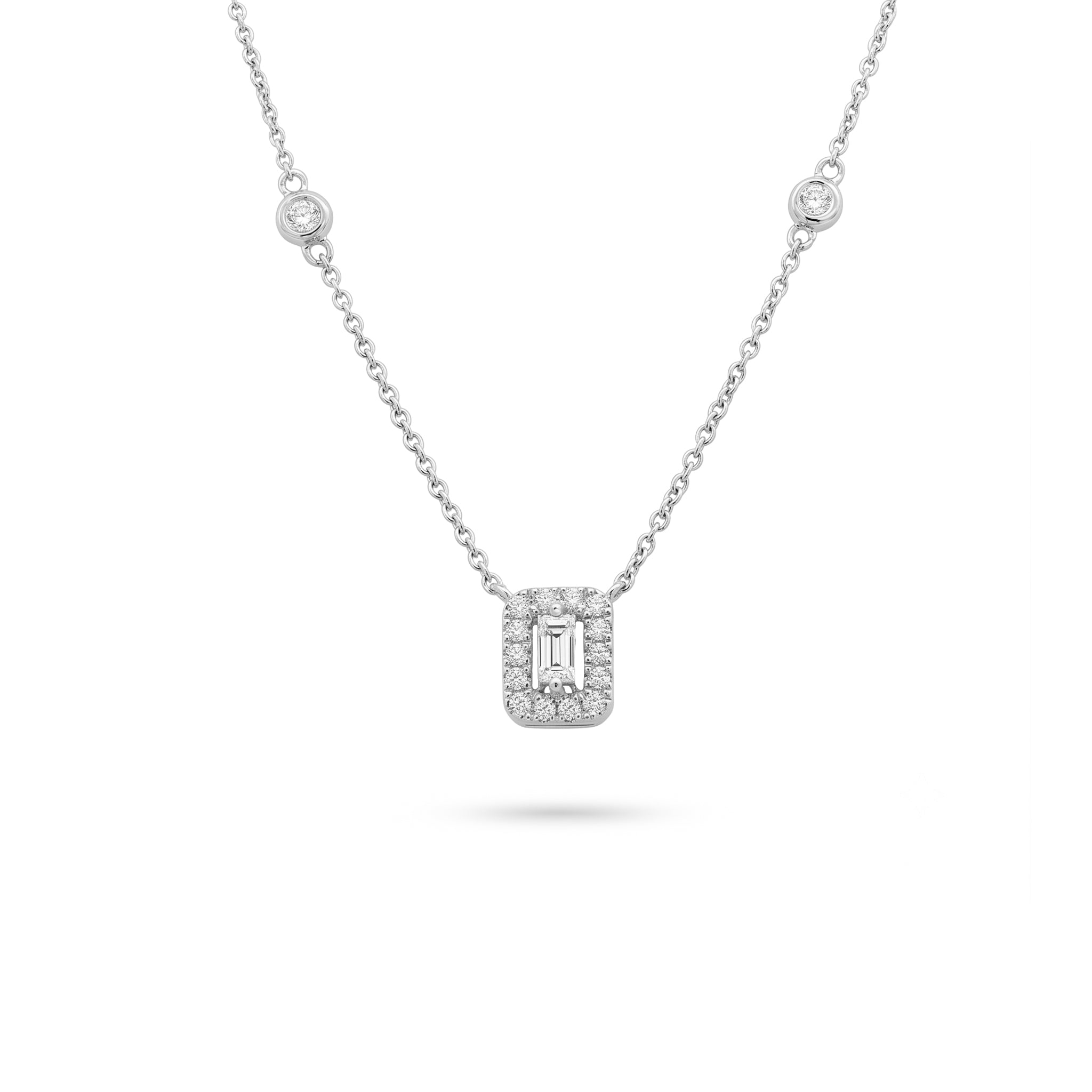 Emerald-Cut Diamond Halo Pendant Pendant & Earrings