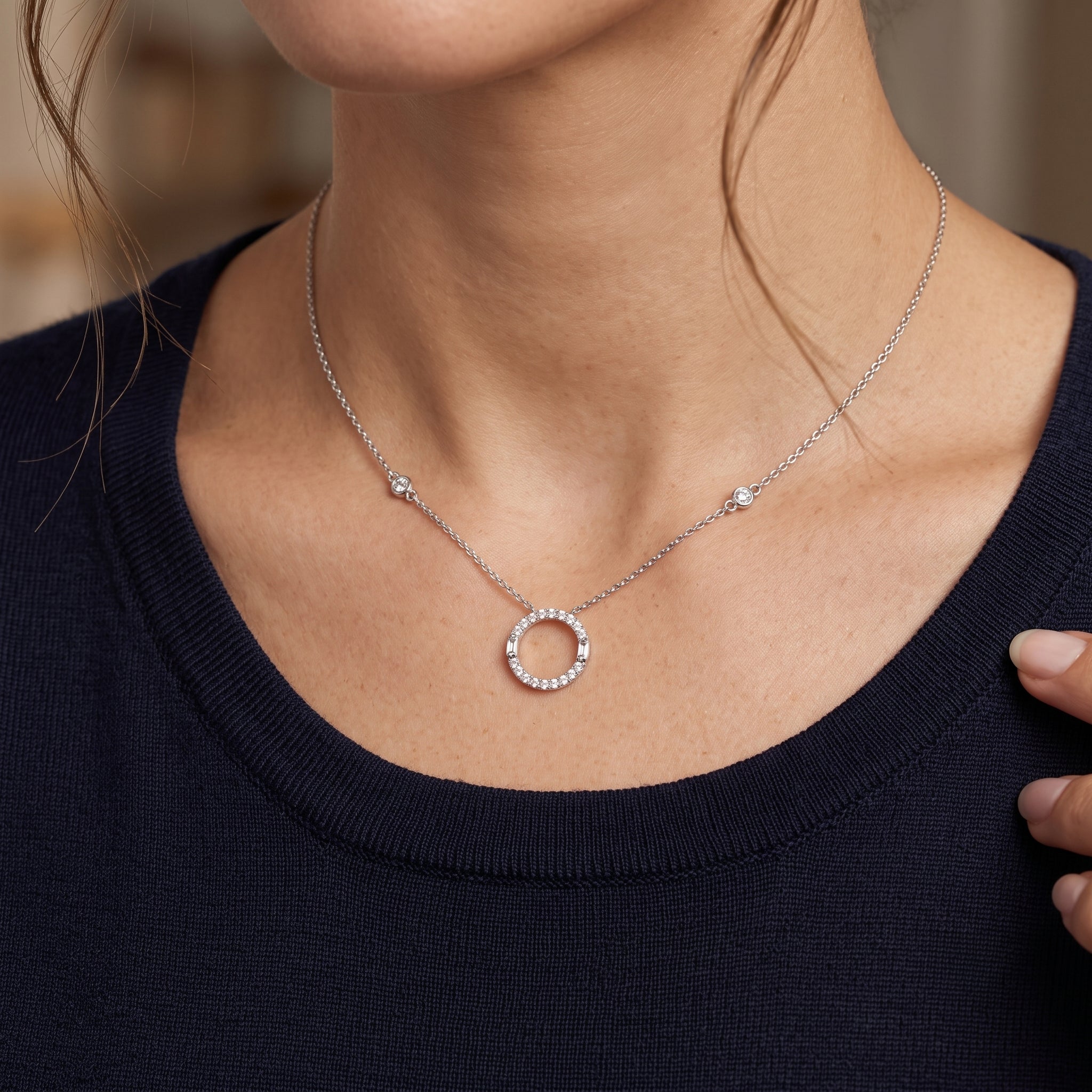 Circle Baguette Round Diamond Pendant