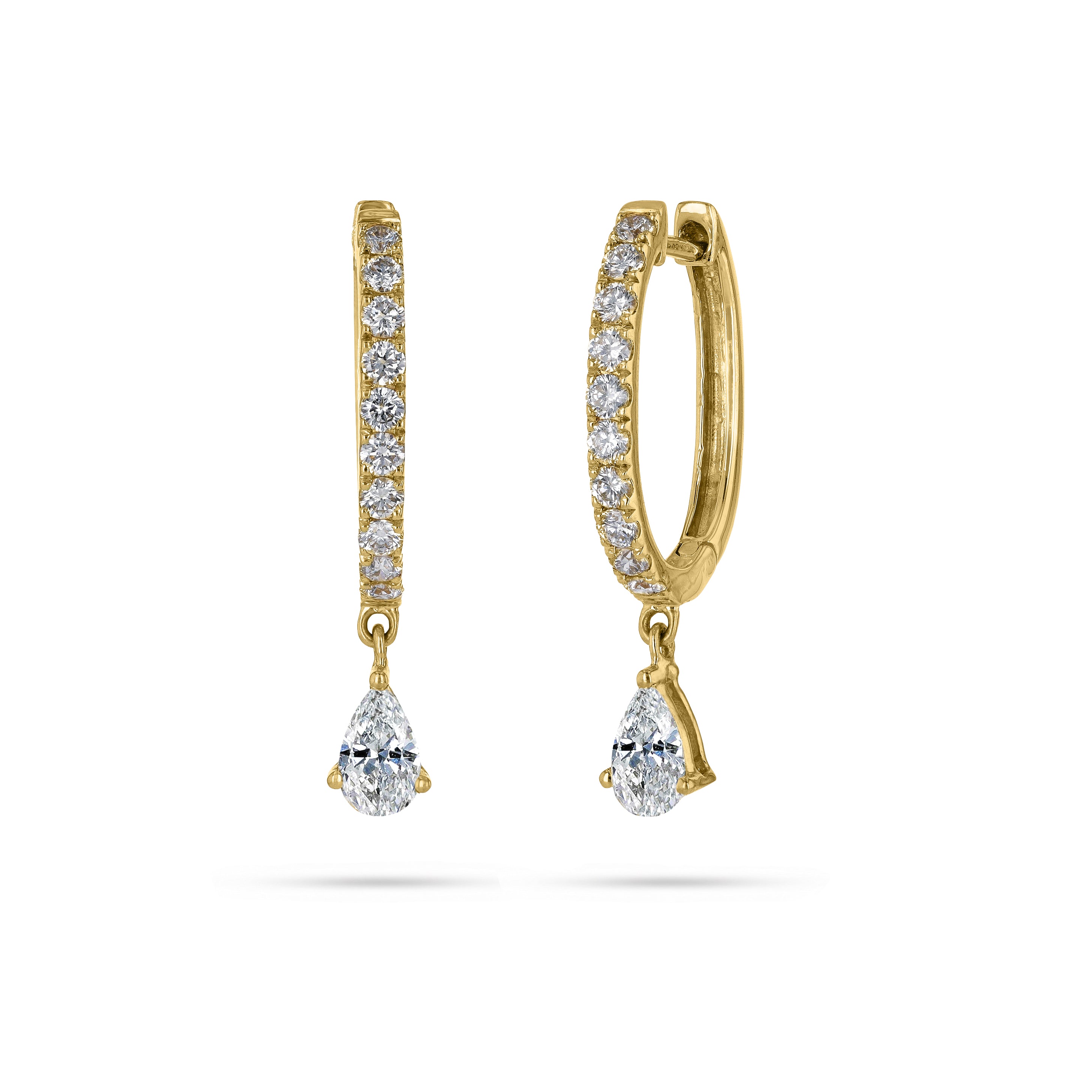 Round and Pear Huggie Diamond Earrings