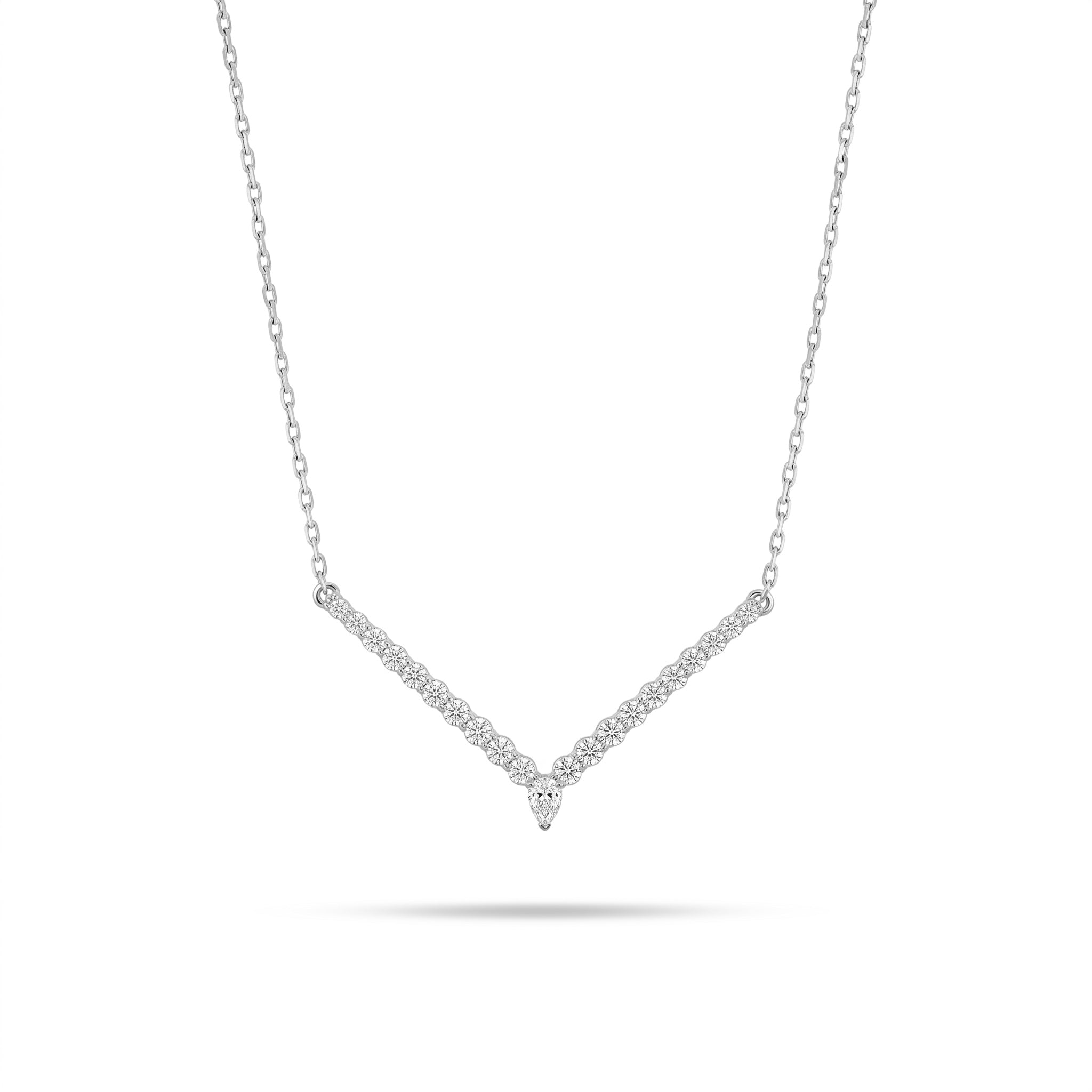 V-Shaped Pear and Round Diamond Pendant    