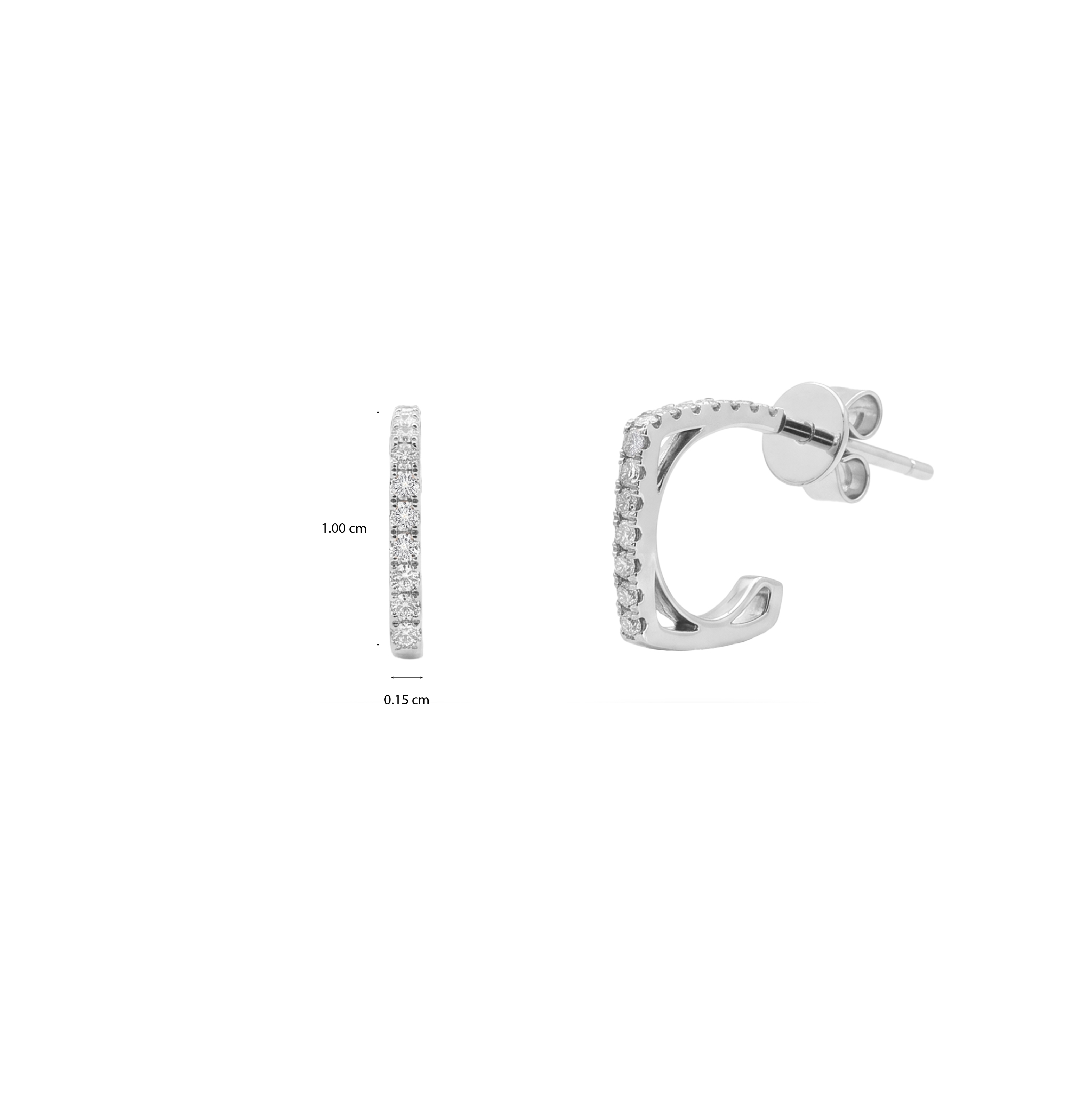 Square Pavé Diamond C-Hoop Earrings