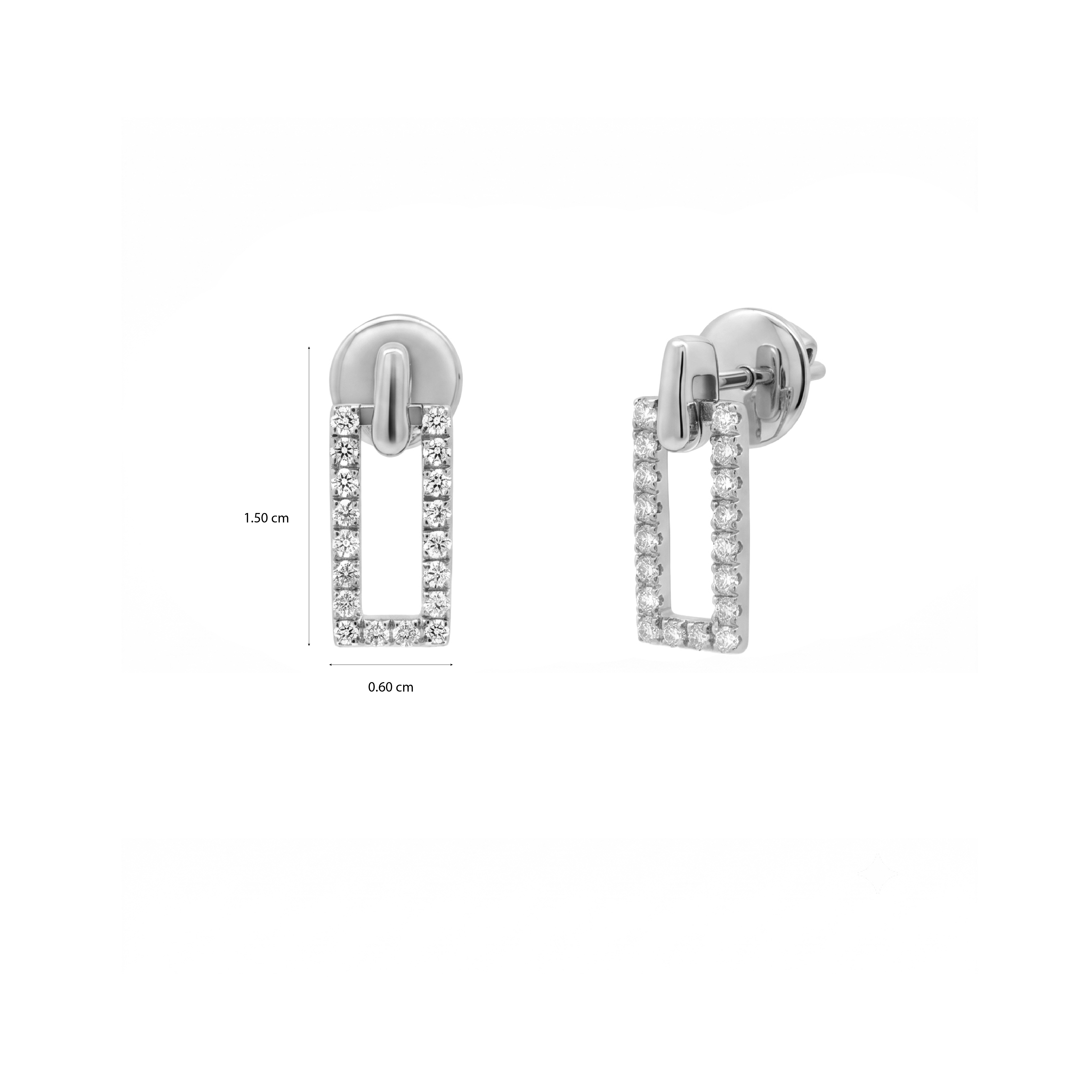 Dangling Rectangular Round Diamond Earrings
