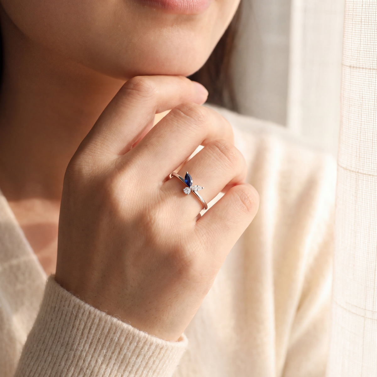 Leaf Sapphire Marquise Diamond Ring