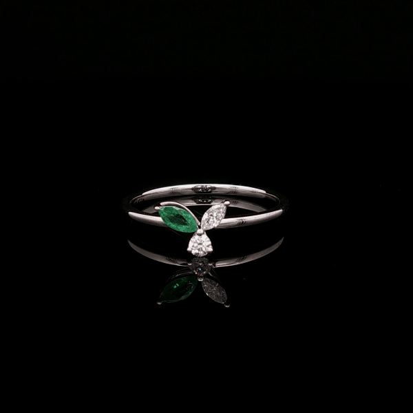 Leaf  Emerald Marquise Diamond Ring