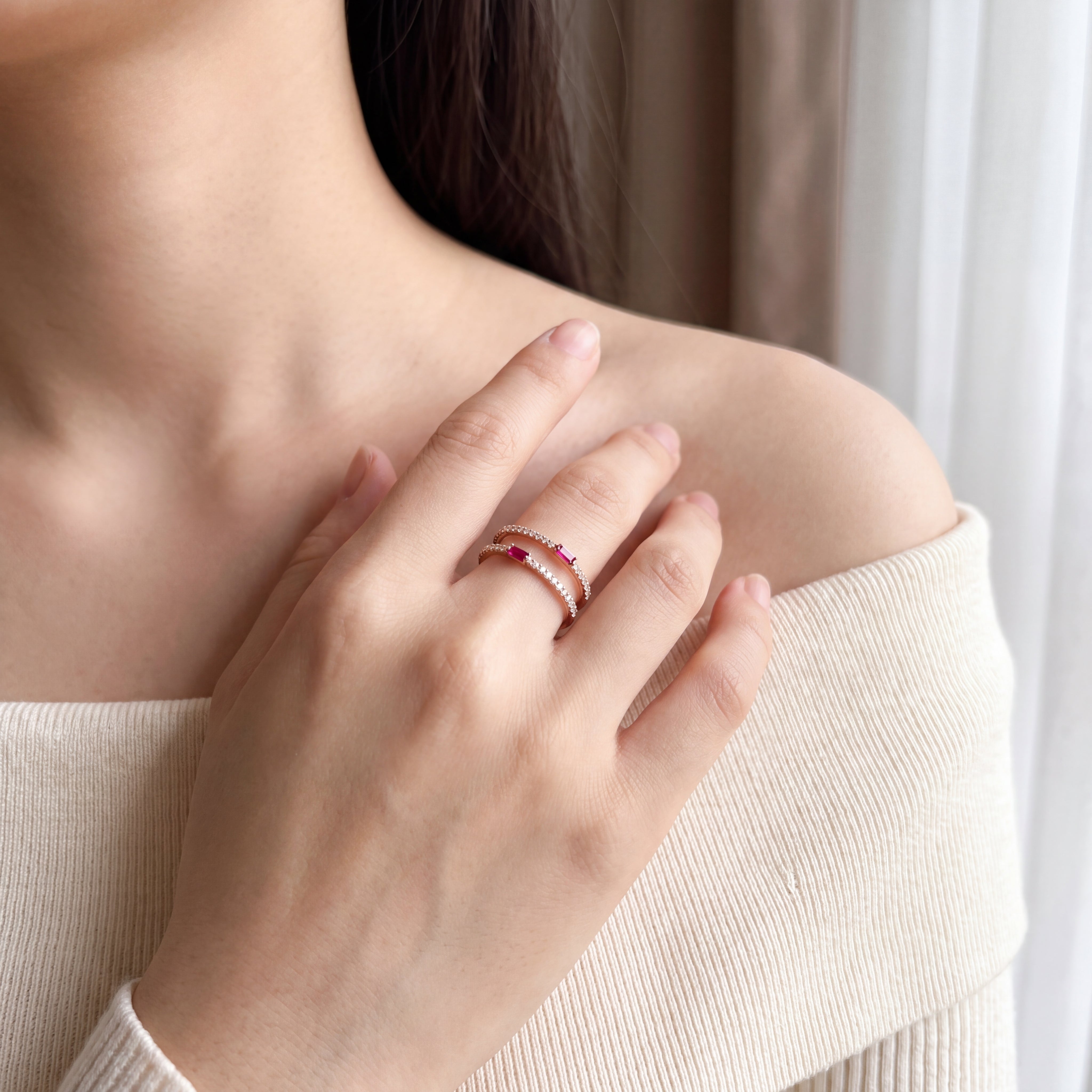 Two Layer Round Diamond Ring - Ruby, Sapphire