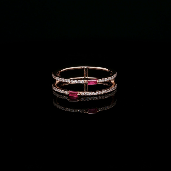 Two Layer Round Diamond Ring - Ruby, Sapphire