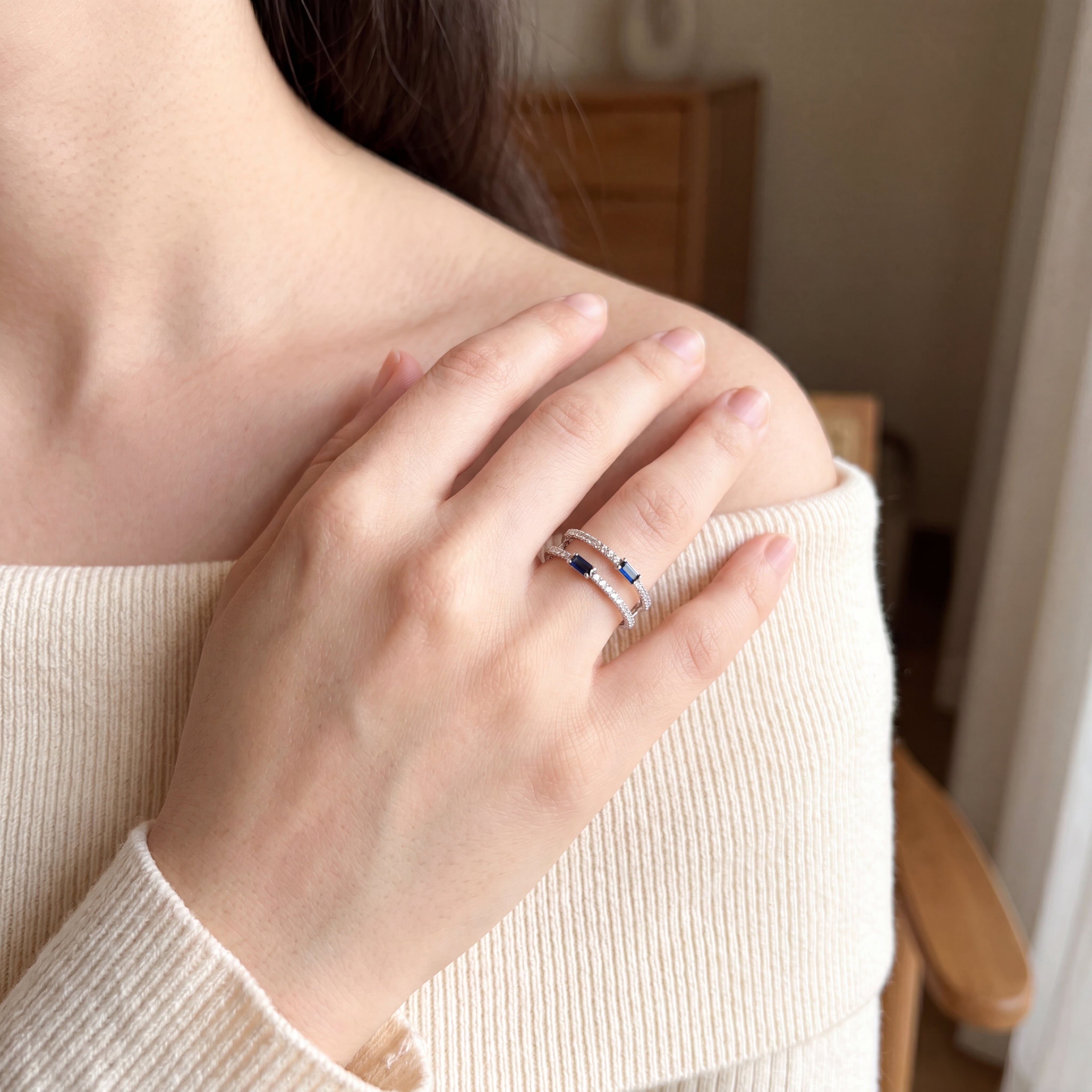 Two Layer Round Diamond Ring - Ruby, Sapphire