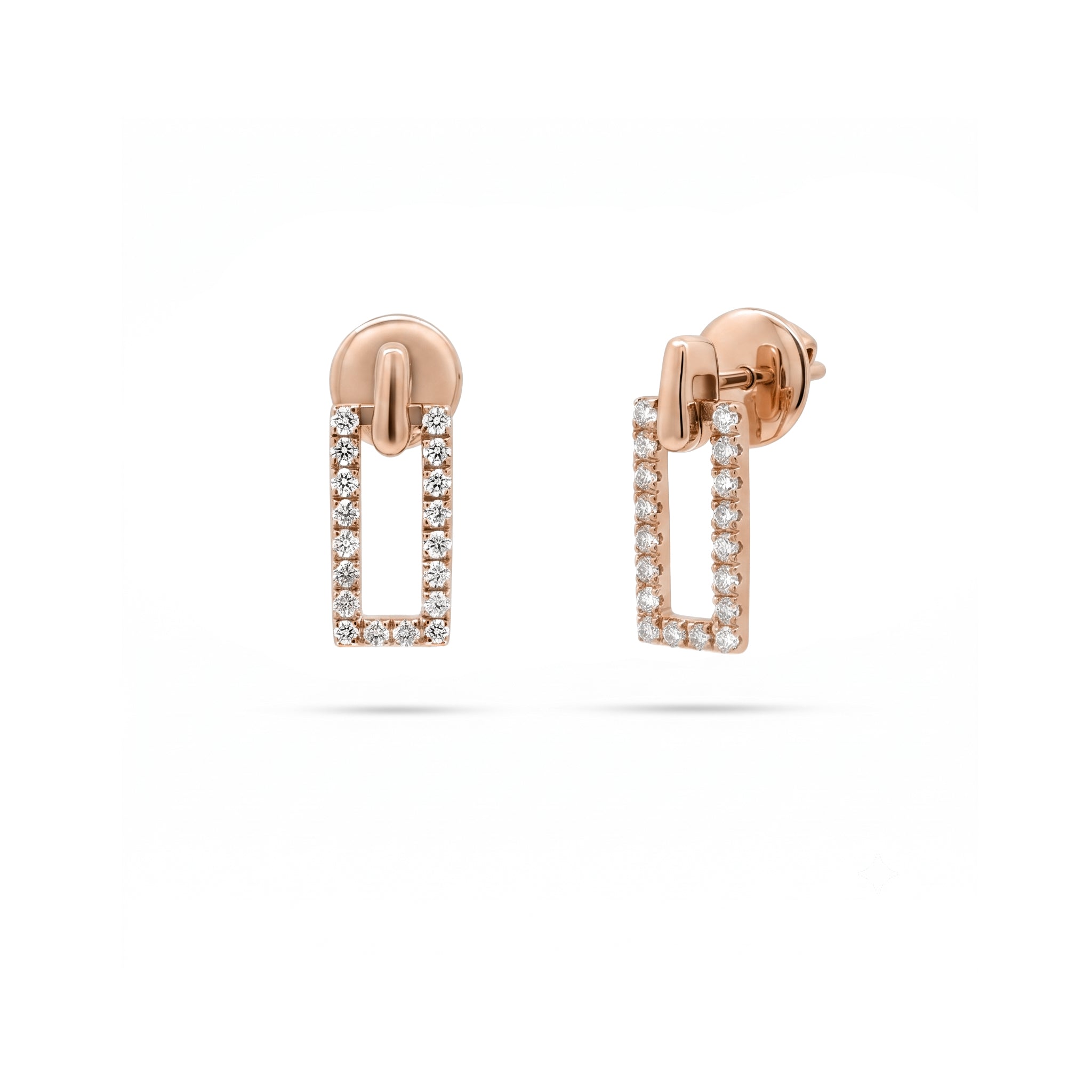 Dangling Rectangular Round Diamond Earrings