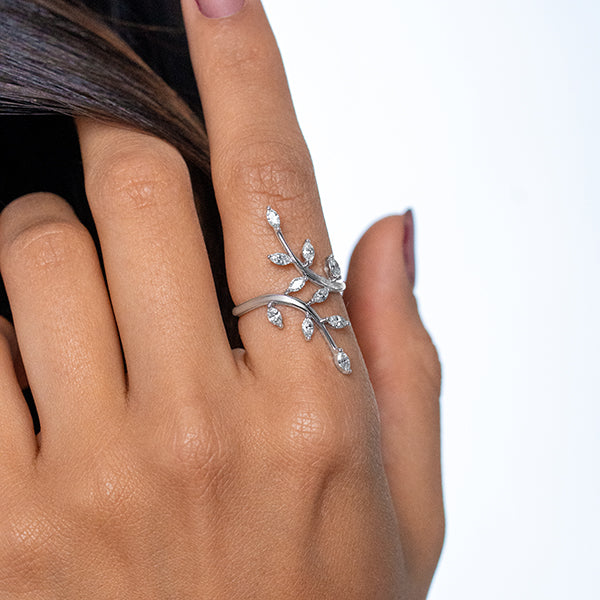 Leaf Mini Marquise Diamond Ring