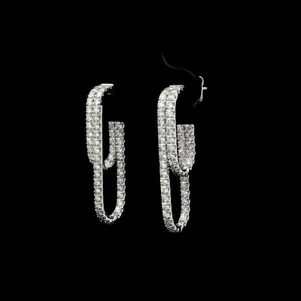Double Line Rectangular Hoop Diamond Earrings