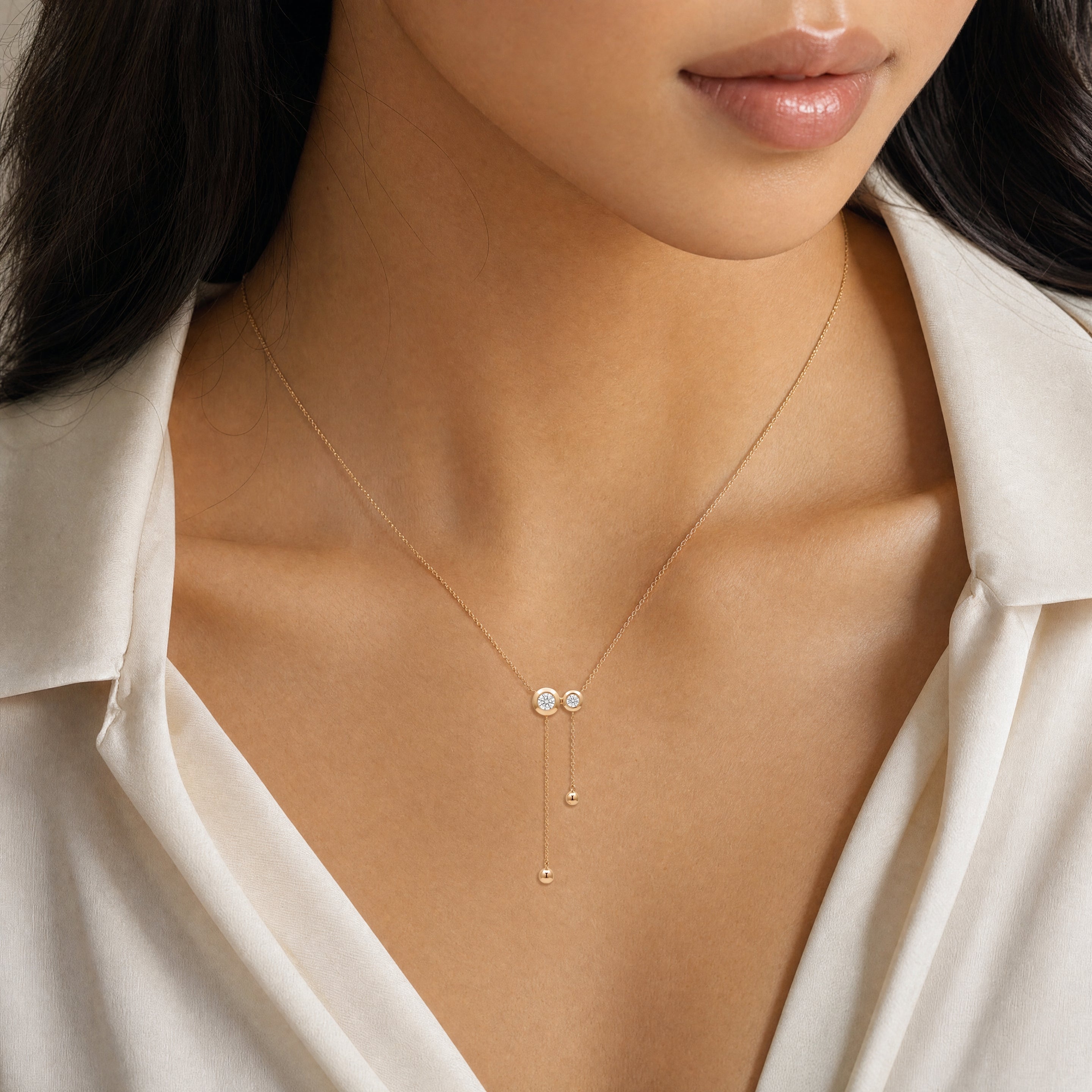 Double Line Round Diamond Bezel Pendant