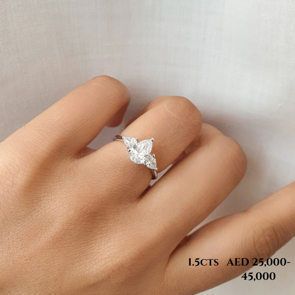 Three Stone Pear Diamond Engagement Ring