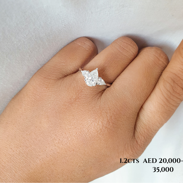 Three Stone Pear Diamond Engagement Ring