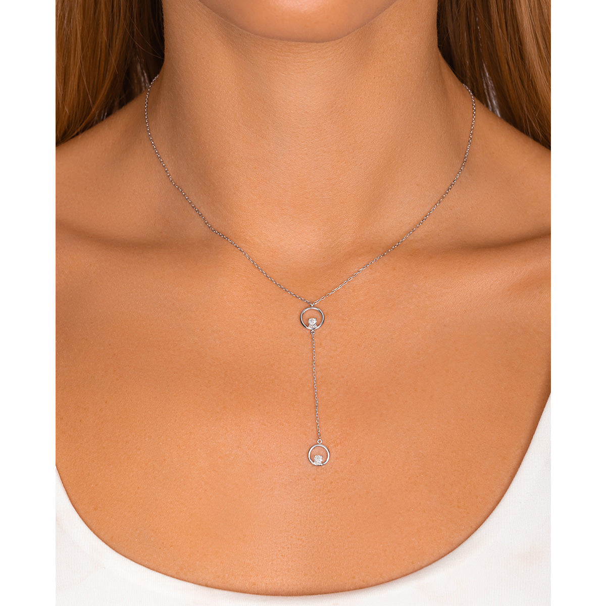 V-Shaped Dangling Round Diamond Necklace