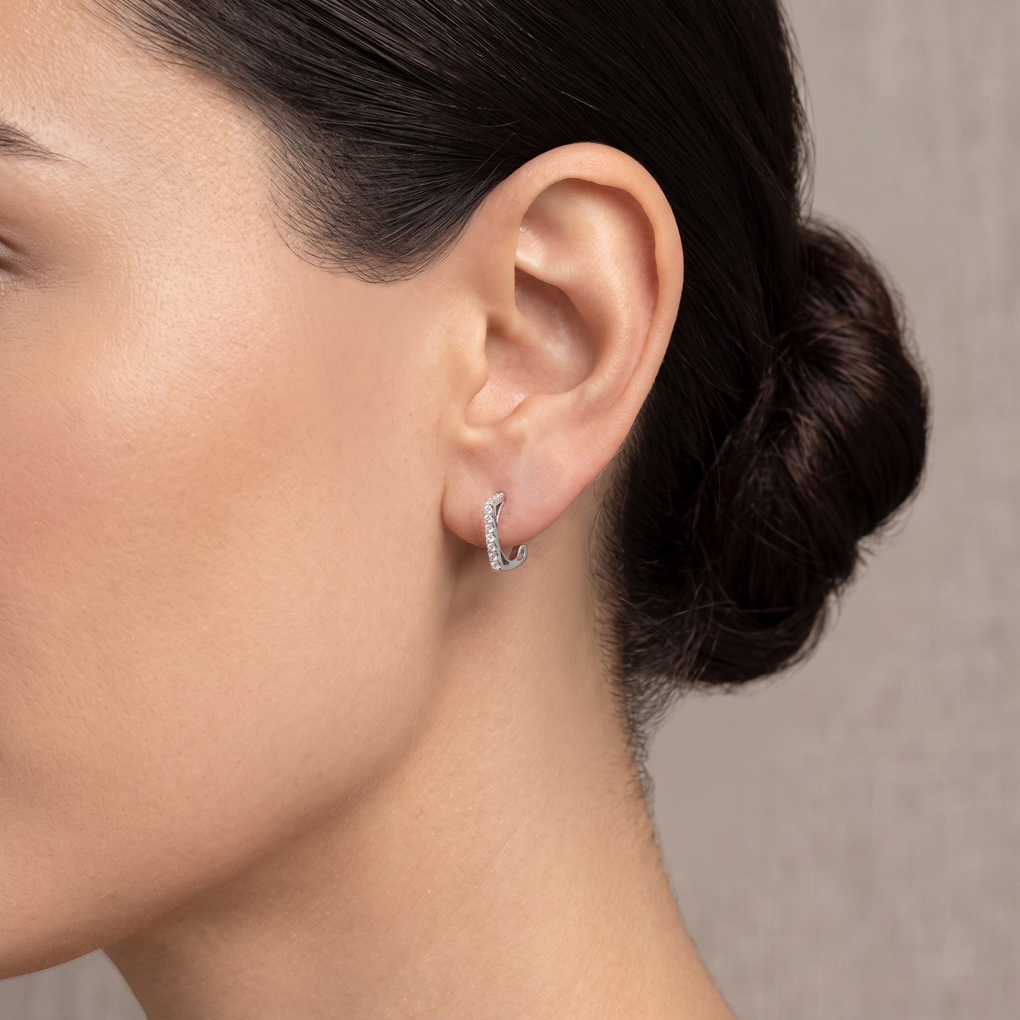 Square Pavé Diamond C-Hoop Earrings