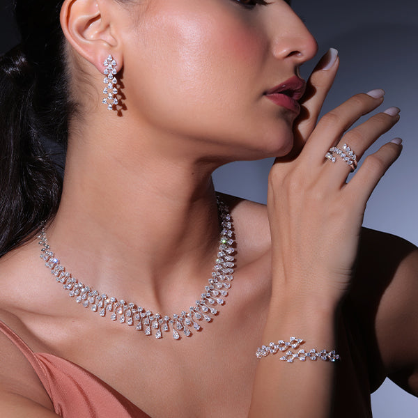 The Radiant Fringe: Pear-Cut Diamond Tassel Statement Necklace