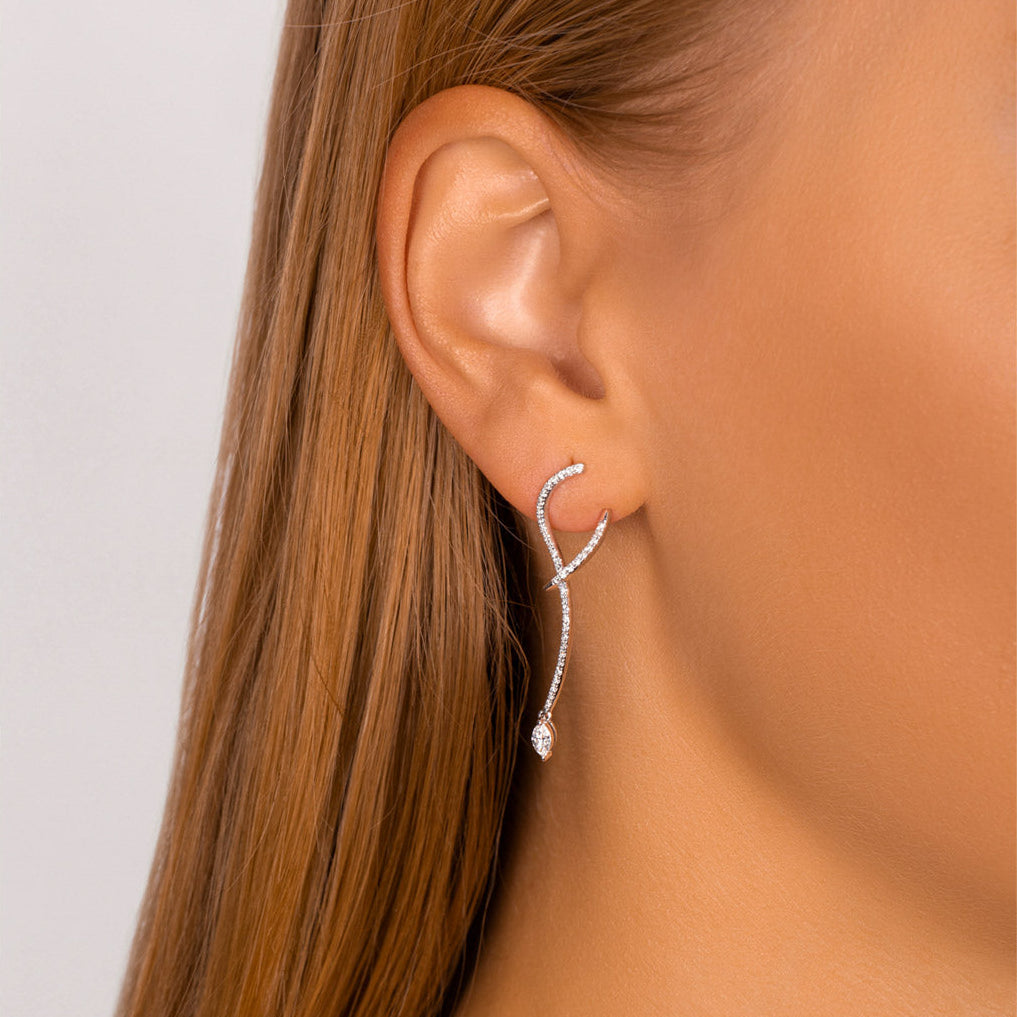 Sleek Round and Marquise Diamond Earrings