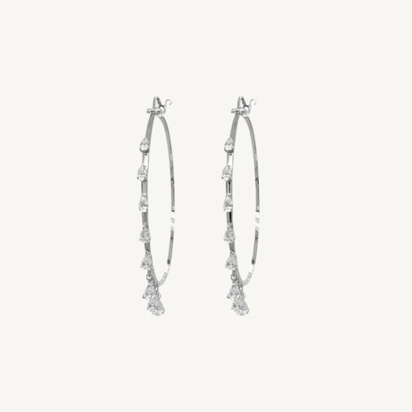 Dangling Pear Diamond Hoop Earrings