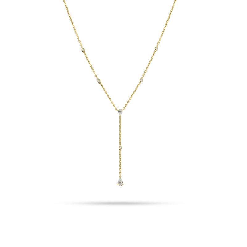 V-Shaped Dangling Round Pear Diamond Necklace