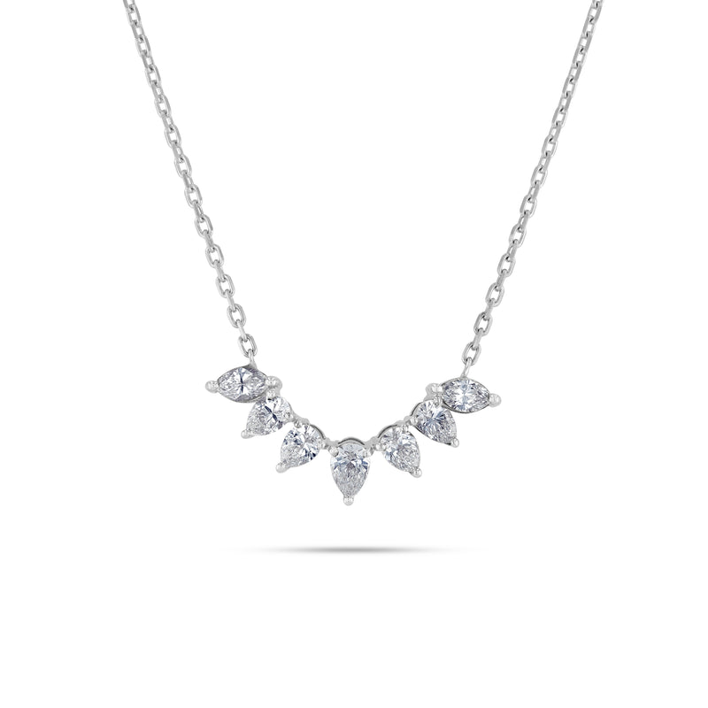 Arc shaped white gold pear diamond necklace