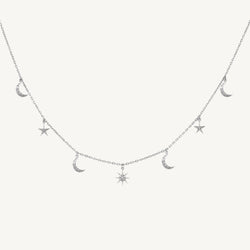 Dangling Moon & Stars Round Diamond Choker