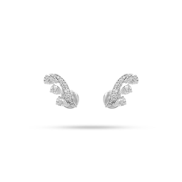 Wing Pear and Round Diamond Earrings