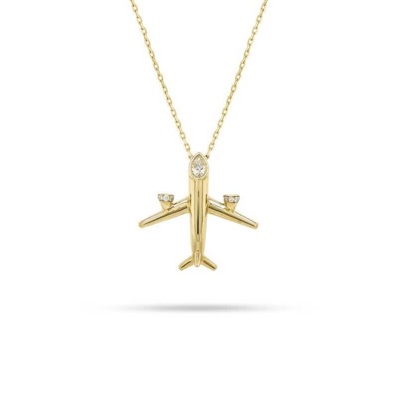 14K Diamond Airplane Necklace