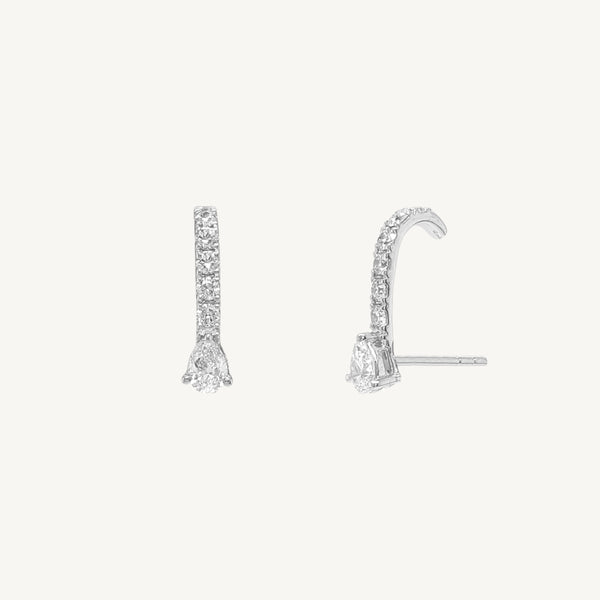 Arc Shaped Pear and Round Diamond Earrings