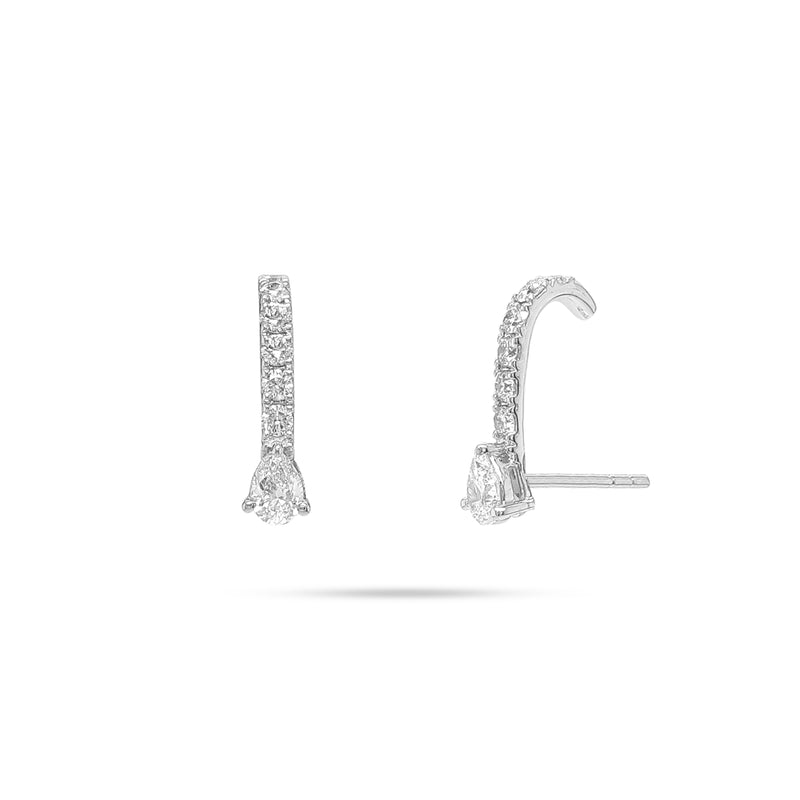 Arc Shaped Pear and Round Diamond Earrings