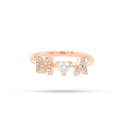 Personalized Two Letter Heart Diamond Ring