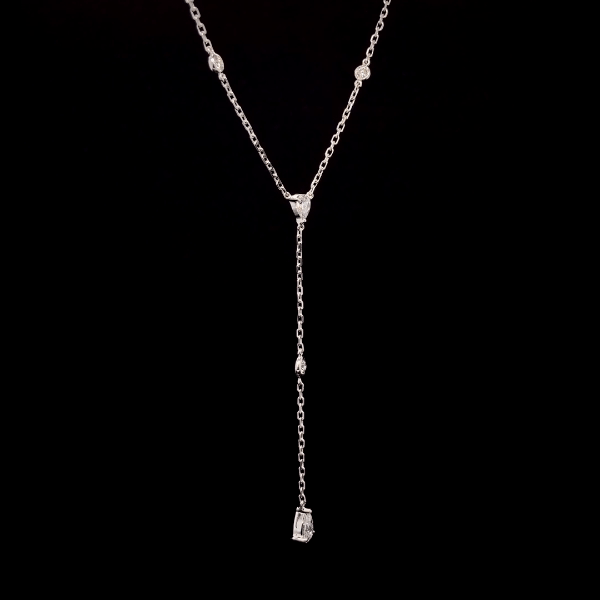 V-Shaped Dangling Round Pear Diamond Necklace