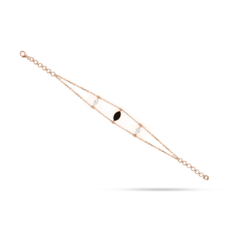 Solitaire Marquise Diamond and Black Onyx Chain Bracelet