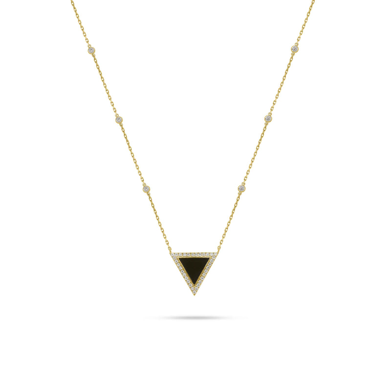Round Diamond & Black Onyx Triangle Shape Pendant
