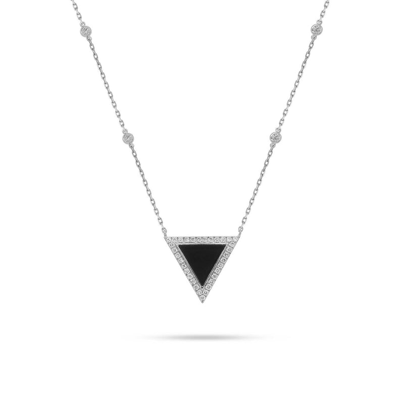 Round Diamond & Black Onyx Triangle Shape Pendant