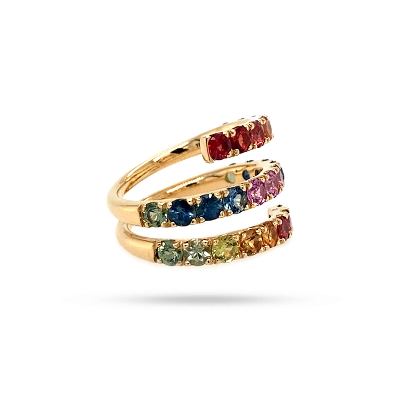 Rainbow Round Sapphire Spring Ring