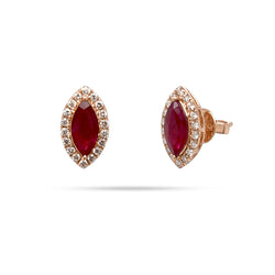 Marquise Ruby And Diamond Studs