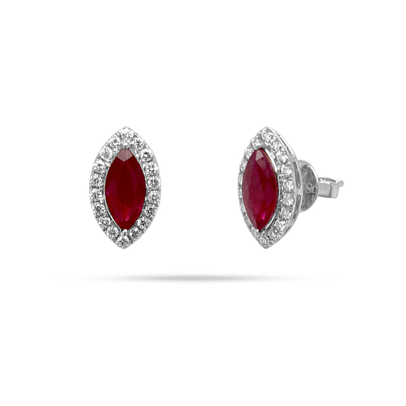 Marquise Ruby And Diamond Studs