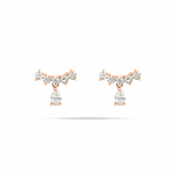 Dainty Round & Pear Diamond Drop Earrings