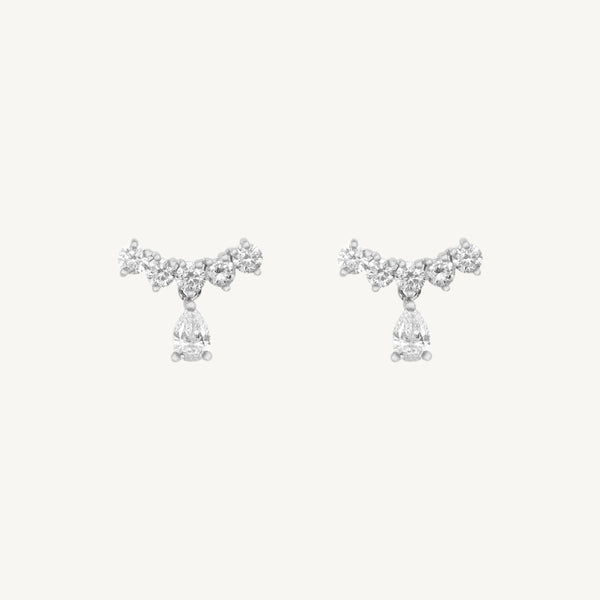 Dainty Round & Pear Diamond Drop Earrings