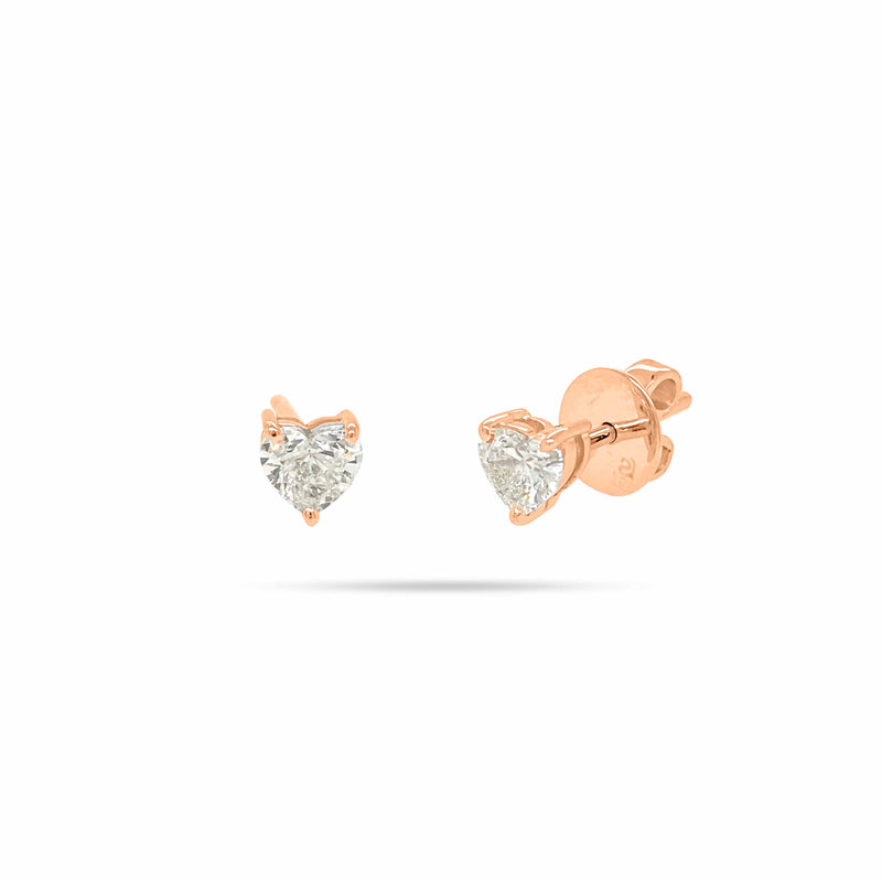 14k Yellow Gold Floating Heart Cut Diamond Stud Earrings