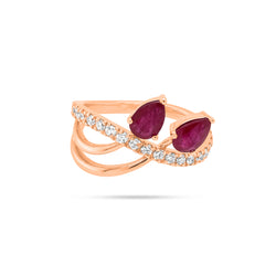 Leaf Round Diamond Ruby Ring