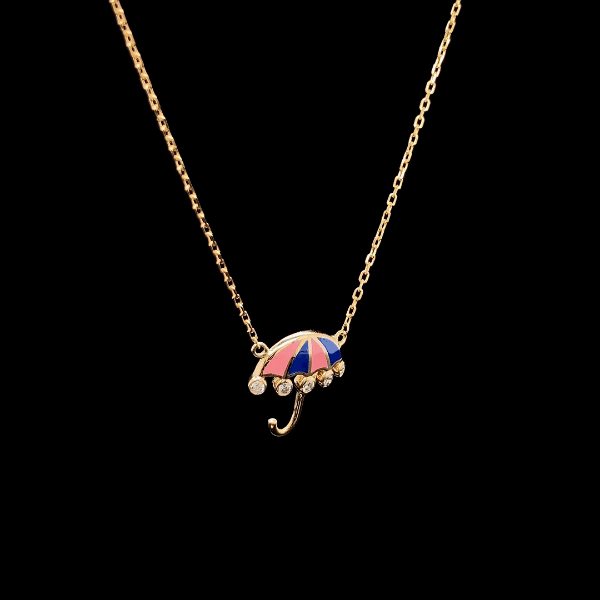 Enamel Umbrella Round Diamond Pendant