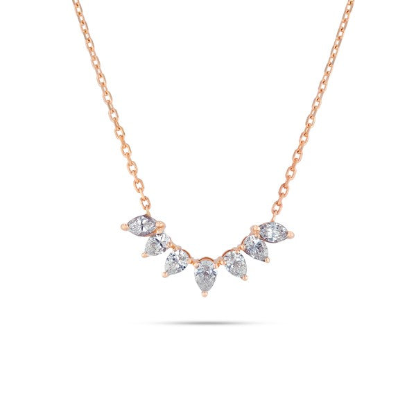 Arc shaped rose gold pear diamond necklace