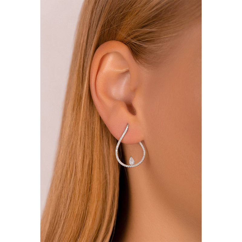 Round and Pear Diamond Arc Earrings