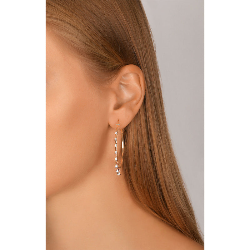 Dangling Pear Diamond Hoop Earrings