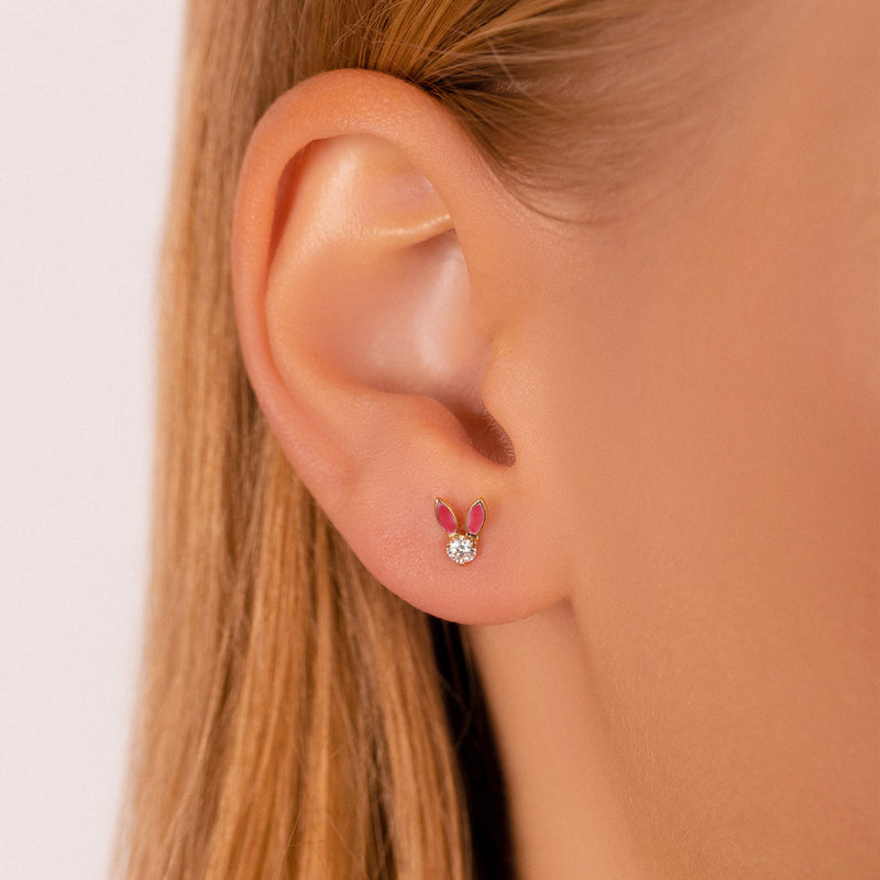 Bunny Enamel Diamond Earrings