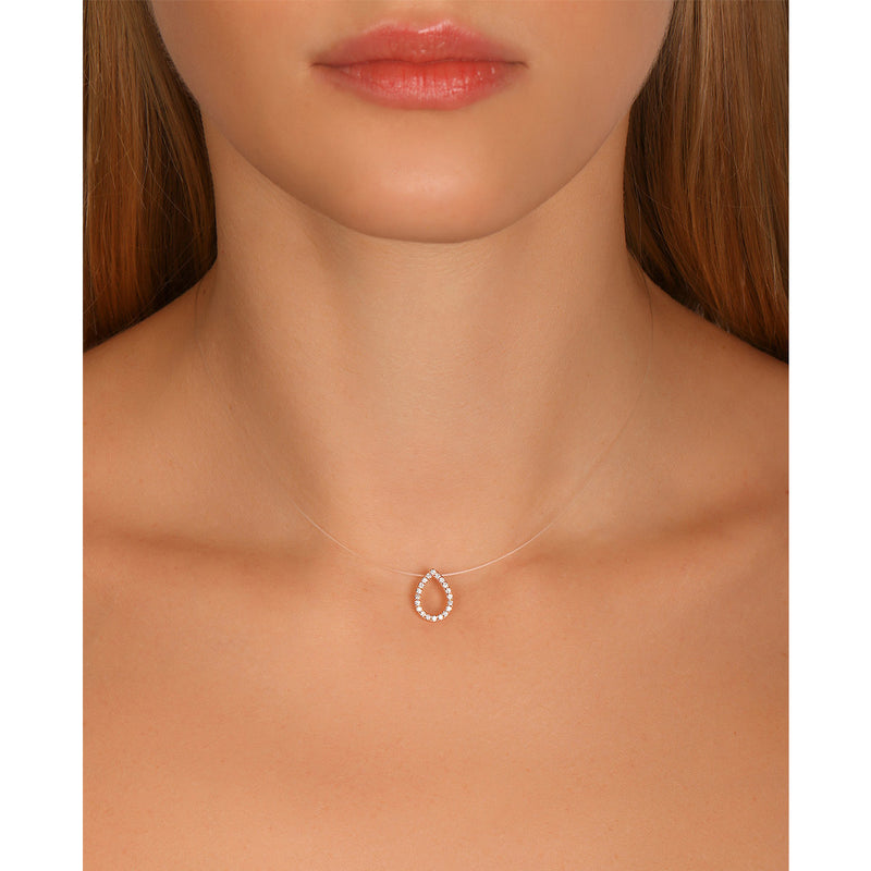 Floating Pear Round Diamond Necklace