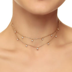 Dangling Double Layer Heart Diamond Choker