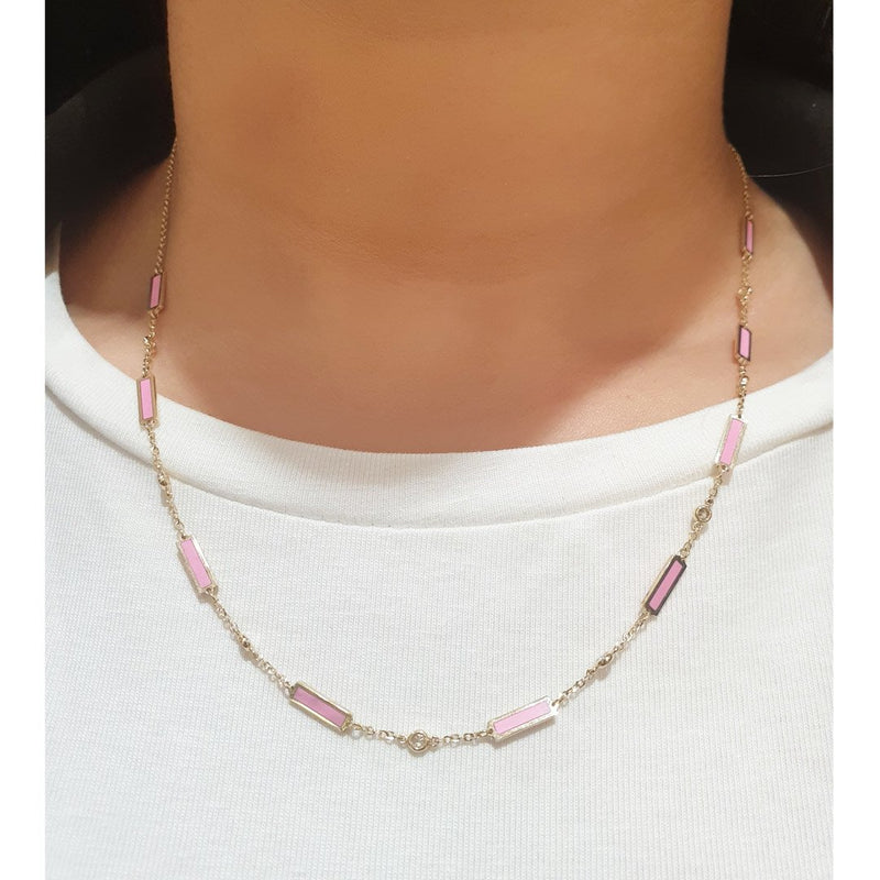 14k Gold Pink Stone Diamond Necklace