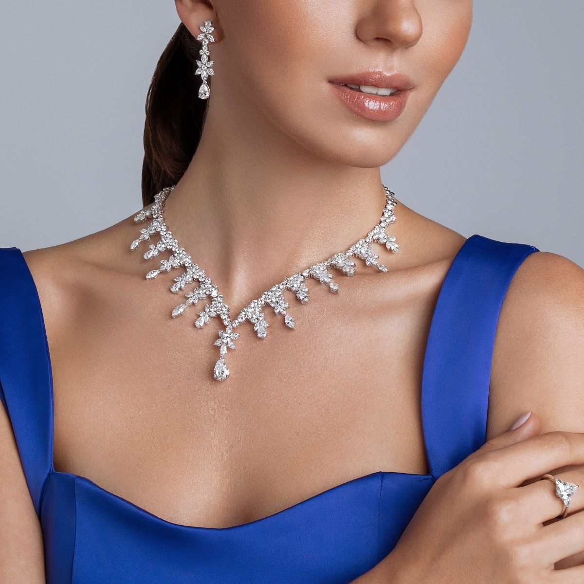 Solitaire Pear V Shape Bridal Diamond Necklace